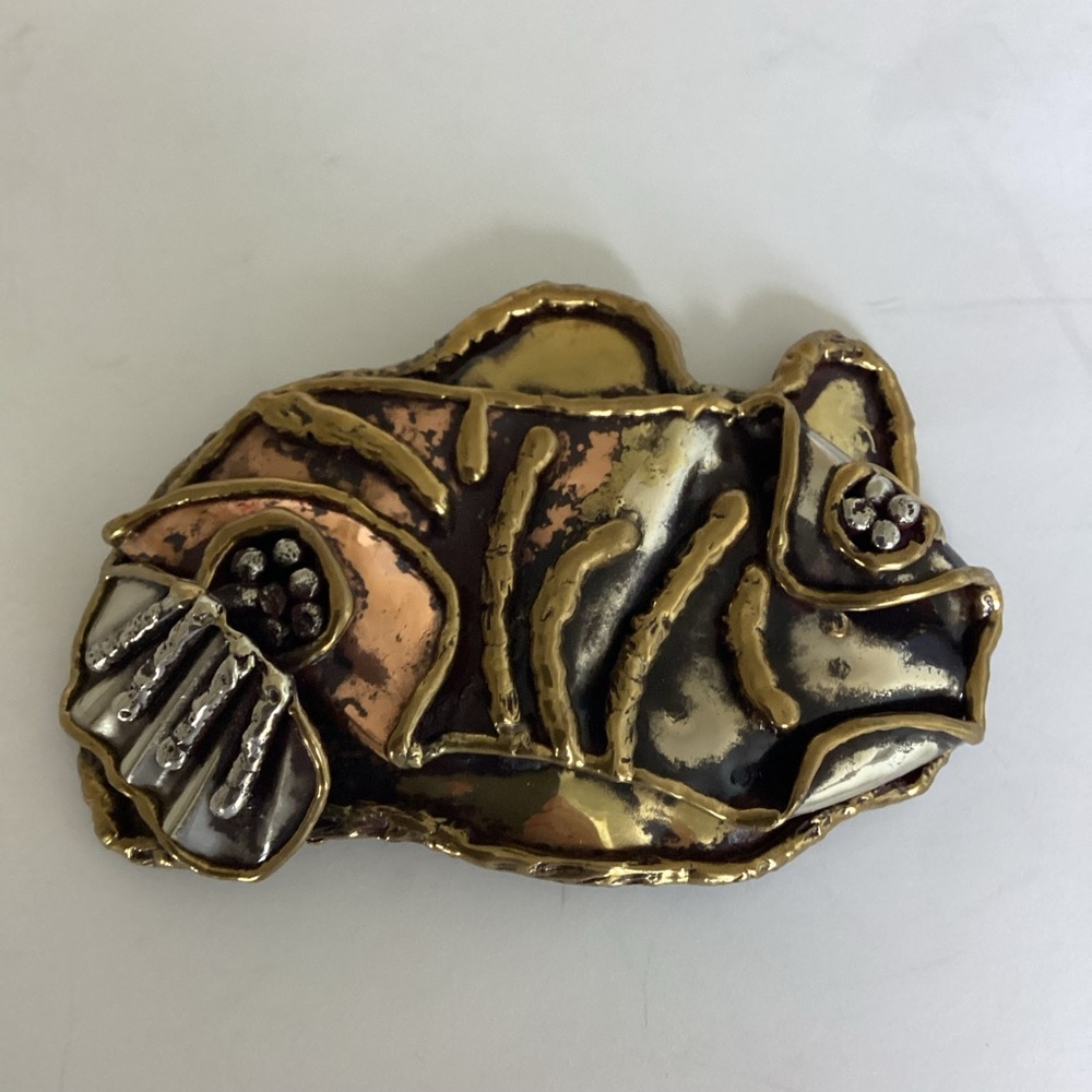 Luciano Vintage Modernist Brutalist Mixed Metal Belt Buckle Abstract